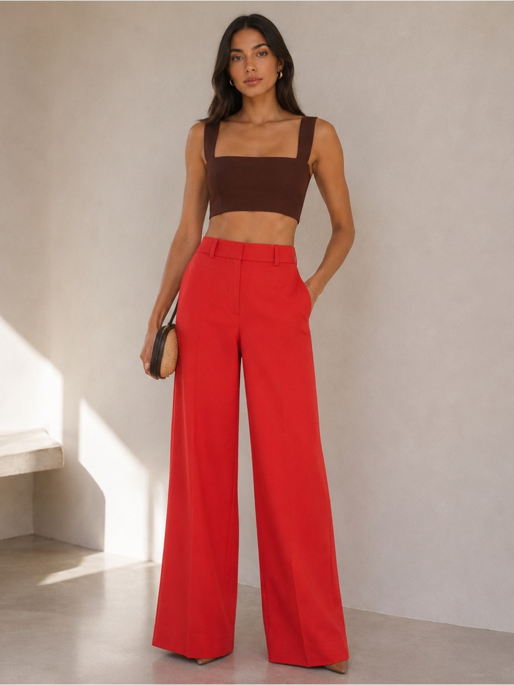 Theory Size 00 Grenadine Red High Waist Wide Leg Soft Chino Trousers Pants